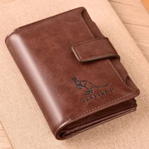 Premium Men’s Leather Wallet with Strap Lock – Brown Bi-Fold Wallet